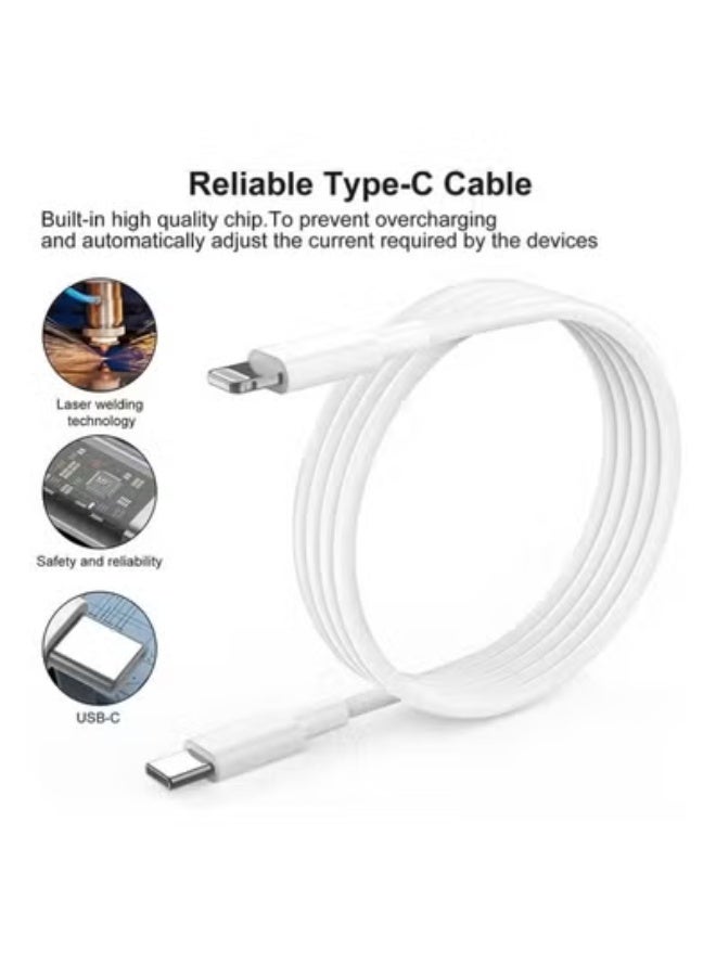 شاحن سريع لأجهزة آيفون بقوة 20 واط | شاحن جداري سريع بمنفذ USB-C مع كابل USB-C إلى Lightning بطول 2 متر، متوافق مع أجهزة آيفون 14/14 برو/14 برو ماكس/13/12/SE2020/11/XR/XS ماكس/X/آيباد (2 متر) - Image 4